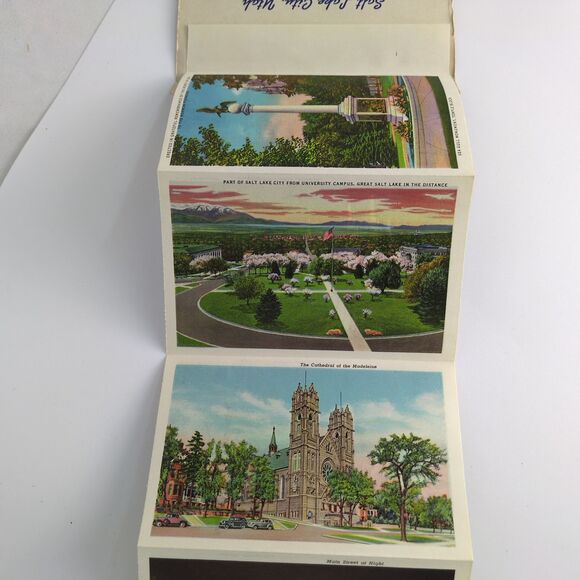 An Art Folder of Salt Lake City Utah 1940s Fold-Out Linen Postcards UT Mormons+ - Picture 10 of 10
